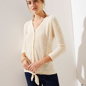 LOFT Striped Tie Hem Button Down Tee